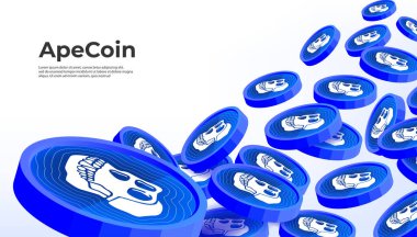 ApeCoin (APE) kripto para birimi konsept afiş arkaplanı.