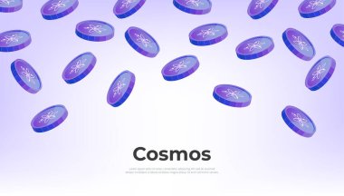 Kozmos (ATOM) para gökten düşüyor. ATOM kripto para birimi konsept afiş arkaplanı.