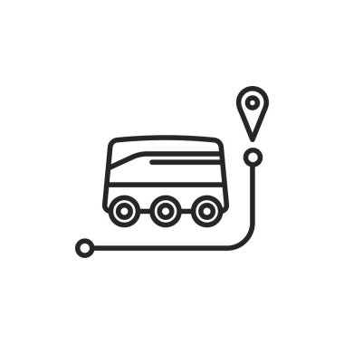 Yol üzerindeki elektirikli otomatik dağıtım robotu beyaz arkaplanda izole edilmiş.