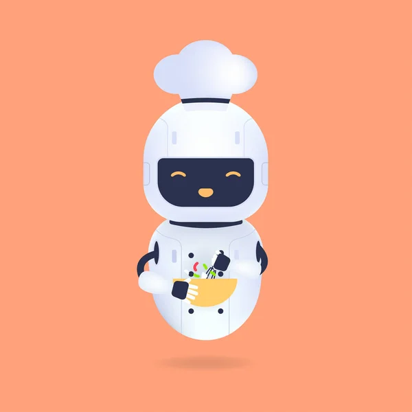 ボウルと卵ビーター付きホワイトフレンドリーなシェフロボット 料理ロボット 人工知能コンセプト — ストックベクタ
