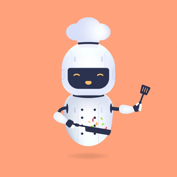 パンとターナー付きホワイトフレンドリーなシェフロボット 料理ロボット 人工知能コンセプト — ストックベクタ