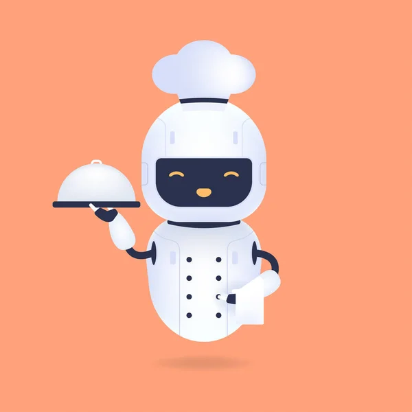 ホワイトフレンドリーなシェフロボットがトレイとホワイトタオルを持っています 料理ロボット 人工知能コンセプト — ストックベクタ