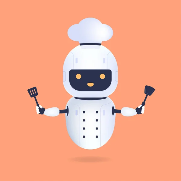 Robot Chef Blanco Amigable Con Tornero Espátula Wok Cooking Robot — Vector de stock