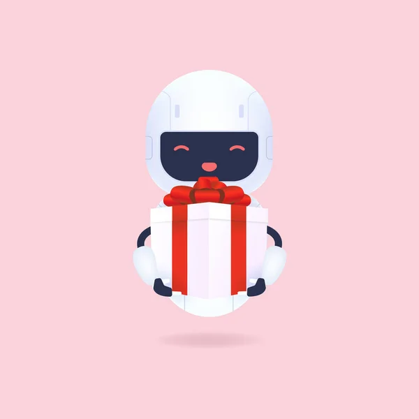 Robot Amical Blanc Tenant Une Boîte Cadeau — Image vectorielle