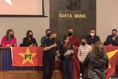 Santa Maria SC Brezilya. 10/08/2021. İşçi Partisi 'nin siyasi bağlantısının bölgesel etkinliği. Kadınların güçlenmesi. Brezilya 'da 2022 seçim ön gösterimi. Demokrasi kuralları. Parti üyeliği.