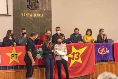 Santa Maria SC Brezilya. 10/08/2021. İşçi Partisi 'nin siyasi bağlantısının bölgesel etkinliği. Kadınların güçlenmesi. Brezilya 'da 2022 seçim ön gösterimi. Demokrasi kuralları. Parti üyeliği.