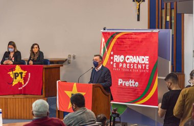 Santa Maria SC Brezilya. 10/08/2021. İşçi Partisi 'nin siyasi bağlantısının bölgesel etkinliği. Kadınların güçlenmesi. Brezilya 'da 2022 seçim ön gösterimi. Demokrasi kuralları. Parti üyeliği.