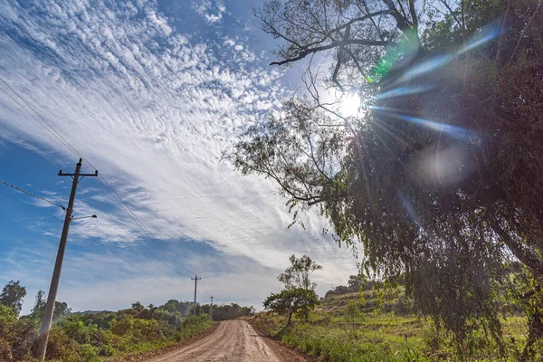 Vuile Weg Landelijk Gebied Lucht Met Wolken Achtergrond Landelijk Landschap — Stockfoto