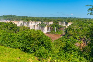 Brezilya 'daki Iguau River Ulusal Parkı. Brezilya tarafındaki Iguazu Şelalesi manzarası. Echologic Park 'ta. Eko-turizm. Dünya harikaları. Fauna ve Flora. Ekolojik rezerv