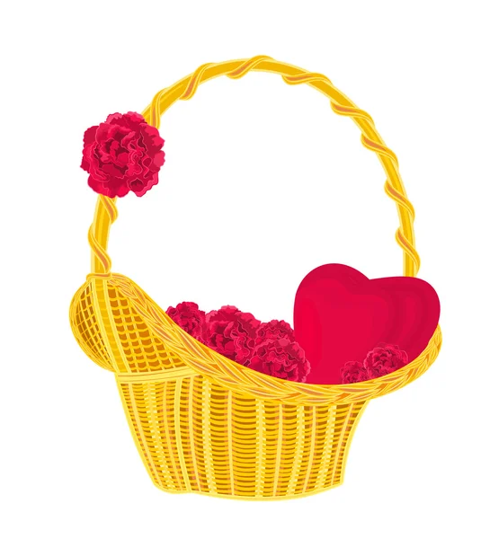 Coeur et roses dans un panier — Image vectorielle