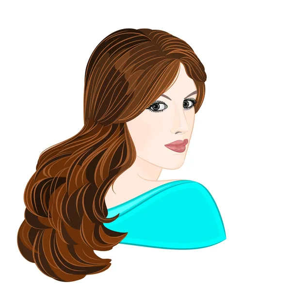 Chica con el pelo castaño largo — Vector de stock