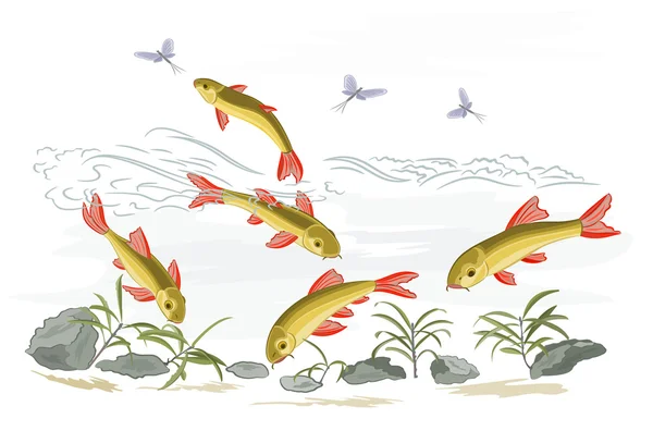 Malé ryby v divokého proudu — Stockový vektor