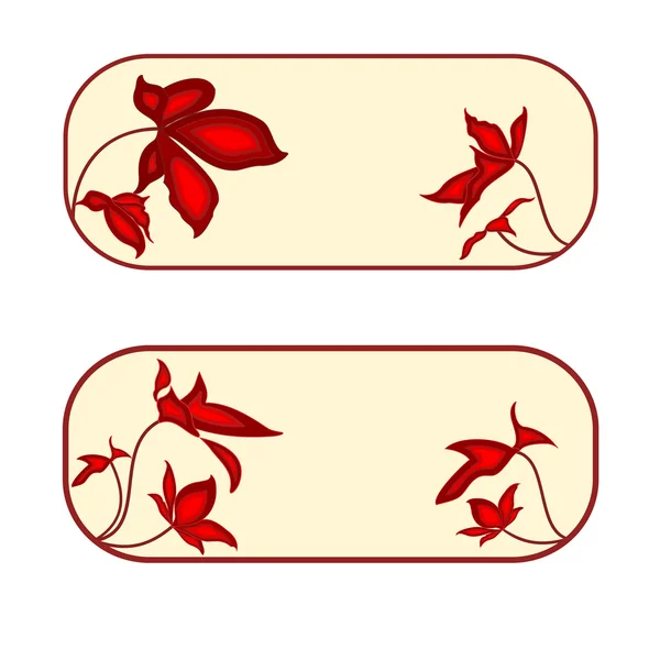 Botón banner rectángulo con flores rojas — Vector de stock