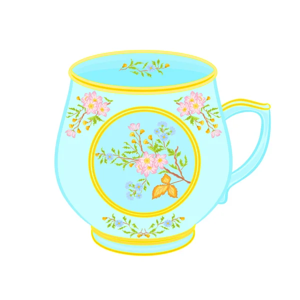 花柄パーツ茶サービス付きの磁器マグ — ストックベクタ