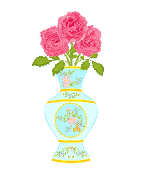 Vaso decorado com um padrão floral com rosas — Vetor de Stock