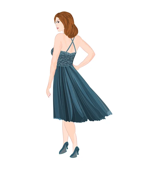 Σχήμα κορίτσι σε μπλε φόρεμα — Διανυσματικό Αρχείο