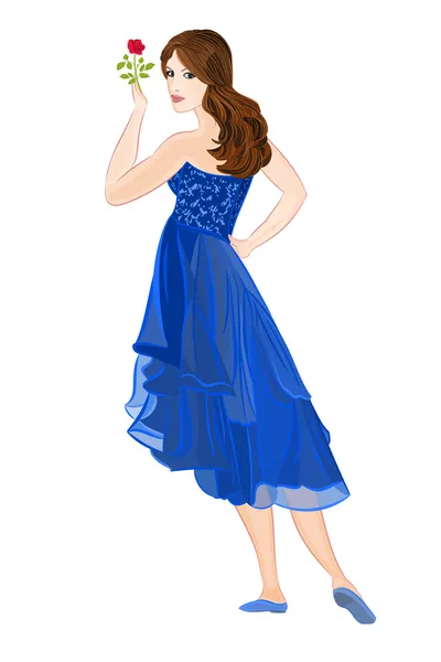 Chica en vestido formal azul oscuro — Vector de stock