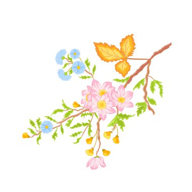 degradeler dal çalı whit bahar çiçekleri vektör