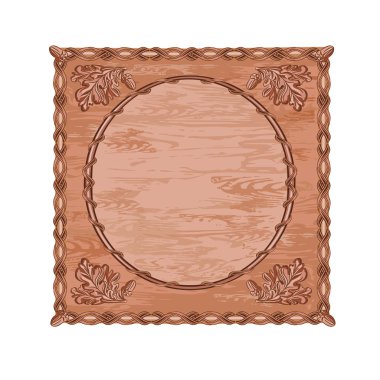 Decorative frame oak woodcarving hunting theme vector clipart