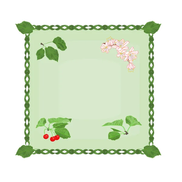 葉と花のベクトル ボタン チェリー — ストックベクタ