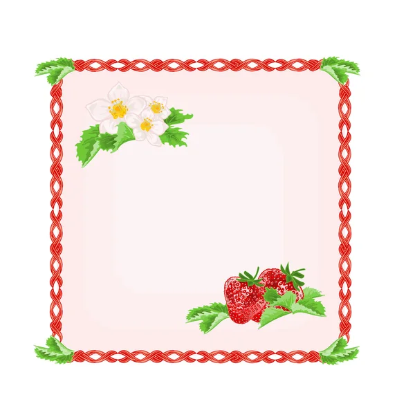 Button strawberries with leaves and flowers vector — Stock Vector