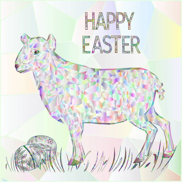 Feliz Pascua Huevo Pascua Con Cordero Hierba Polígonos Multicolores Vector — Vector de stock