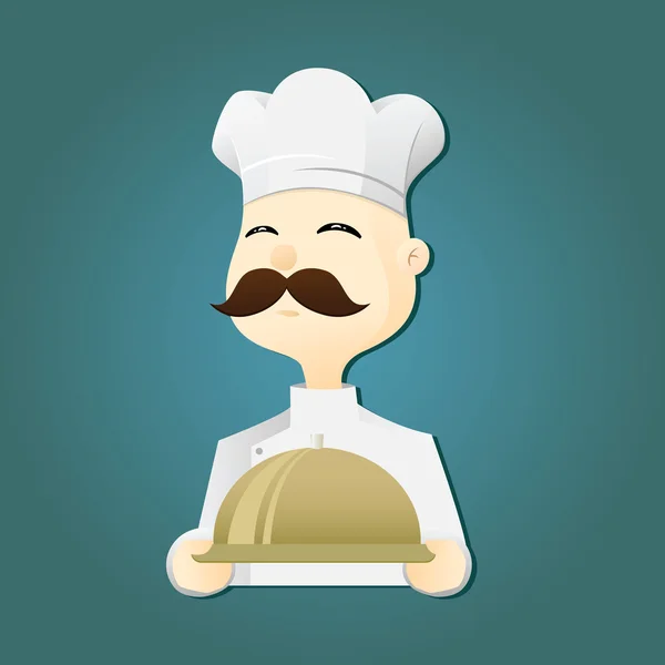 Chef Holding vassoio alimentare — Vettoriale Stock