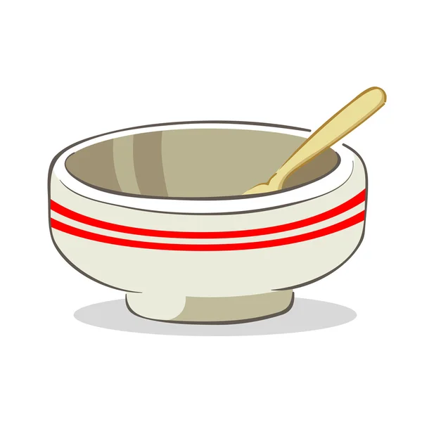 Empty Bowl and Spoon Cartoon — Stock vektor