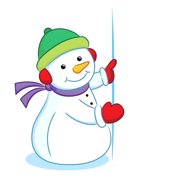 Snowman holding blank sign — Stock Vector