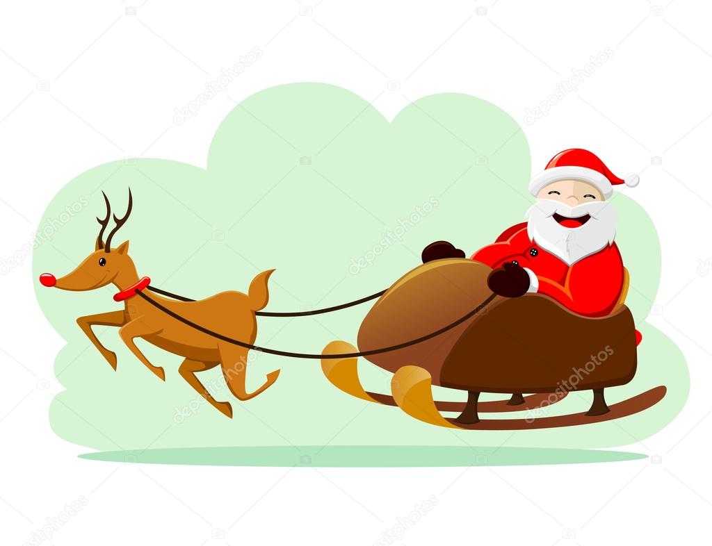 Santa Claus Riding Sleigh with Rudolf