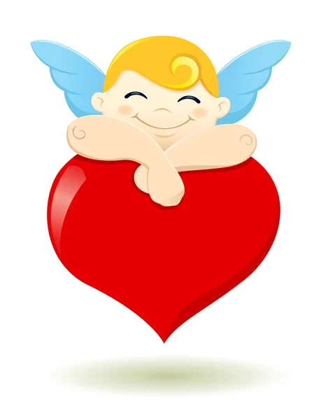 Cupid slapen op hart ballon — Stockvector