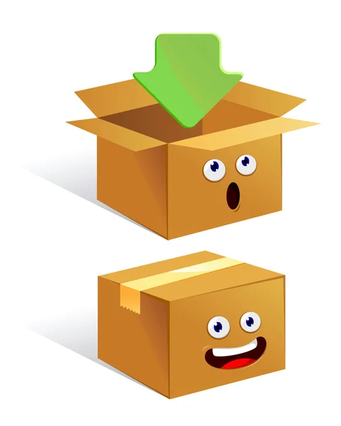 Caixa de papelão personagem de desenho animado — Vetor de Stock