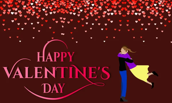 Gelukkige Valentijnsdag Tekst Met Romantisch Hart Achtergrond Gelukkig Romantisch Paar — Stockfoto