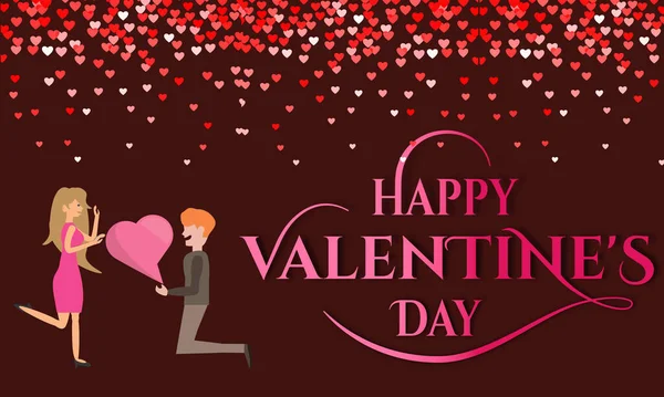 Gelukkige Valentijnsdag Tekst Met Romantisch Hart Achtergrond Gelukkig Romantisch Paar — Stockfoto