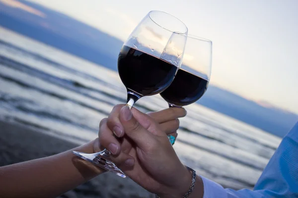 Romantic evening with glass of wine — Stock Photo, Image