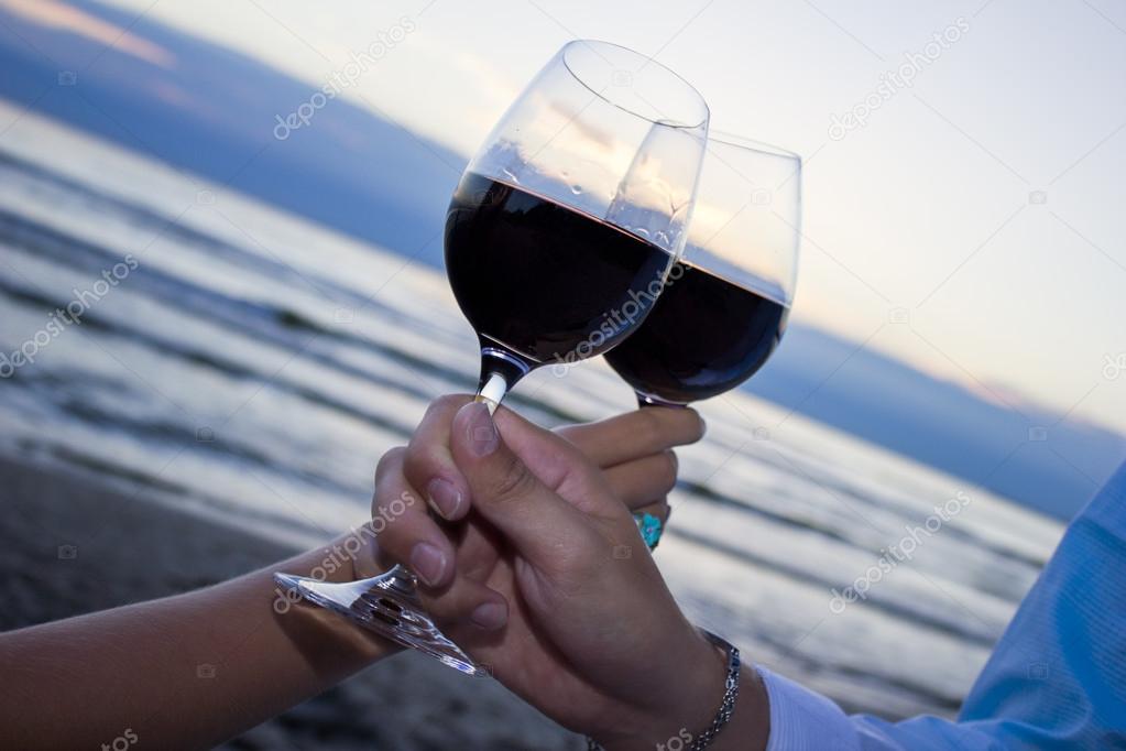 Romantic evening with glass of wine