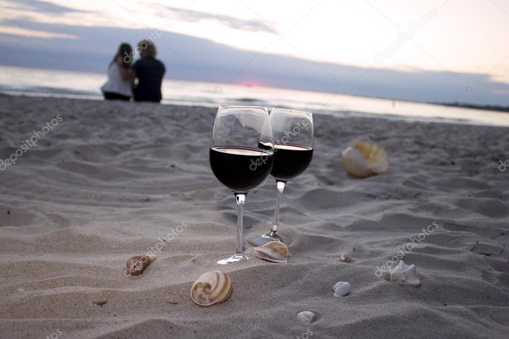Romantic evening with glass of wine
