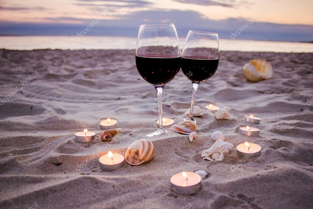 Romantic evening with glass of wine ⬇ Stock Photo, Image by
