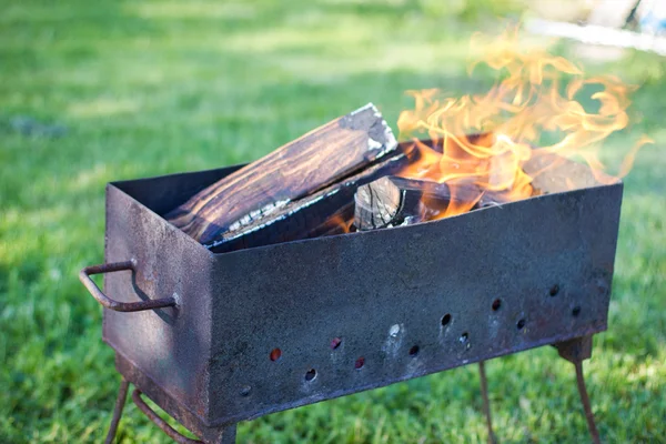 Bois de chauffage brûlant dans le brasier — Stockfoto