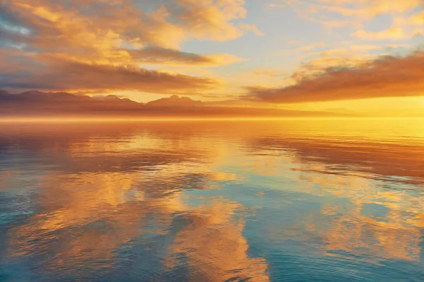 Coucher Soleil Lumineux Sur Lac Léman Suisse Nuages Dorés Reflètent — Photo