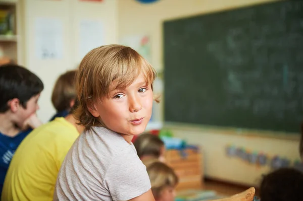 Cute Little Boy Working Classroom Education Back School Concept — Stock Photo, Image