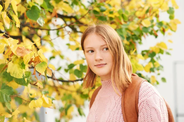 Outdoor Porträt Eines Jungen Teenagers Mit Rucksack Bildung Und Zurück — Stockfoto