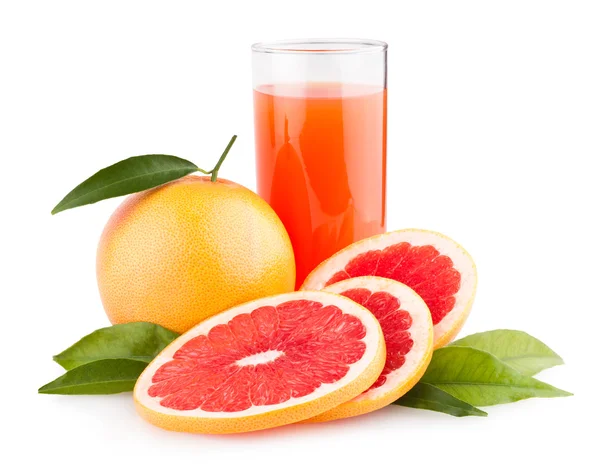 Ripe grapefruits with grapefruit juice — Stock Photo, Image