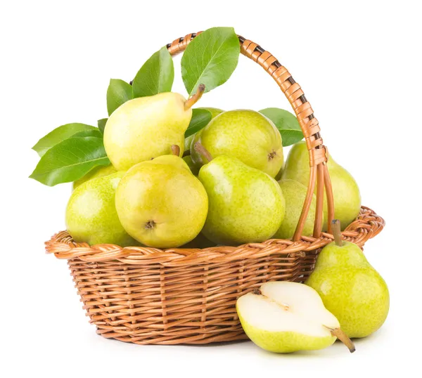 Green pears in a basket — Stock Photo, Image