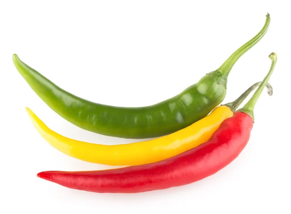 Drei bunte Chilischoten — Stockfoto