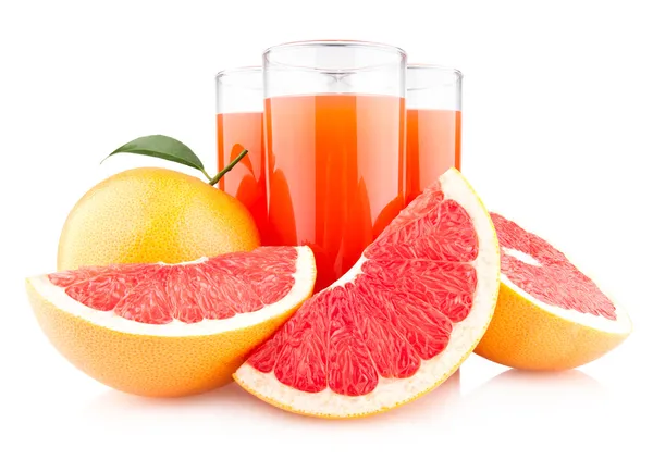 Grapefruit juice with ripe grapefruits — Stock Photo, Image