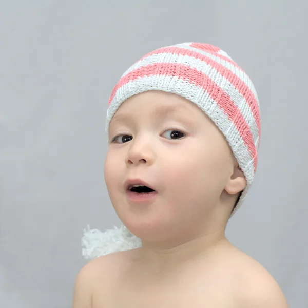 Pinoccio caucasian boy looking surprised — Stock Photo, Image