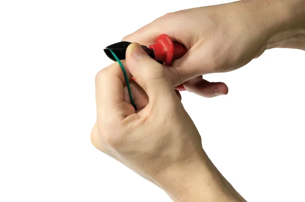 Engeneer hands cutting  wire — Stock Photo, Image