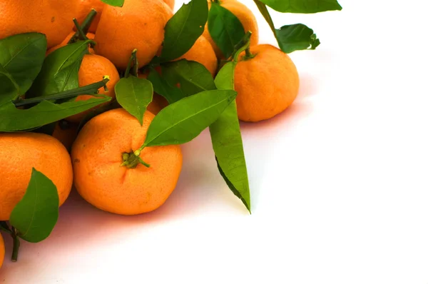 Mandarinen mit Blättern links oben — Stockfoto
