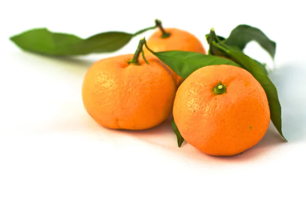 Three tangerines with leaves — Stock Photo, Image